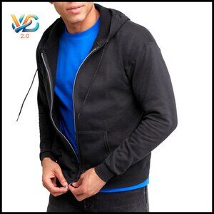 Men's Full-Zip Fleece Hoodie, EcoSmart Cotton Blend, Ribbed Cuffs